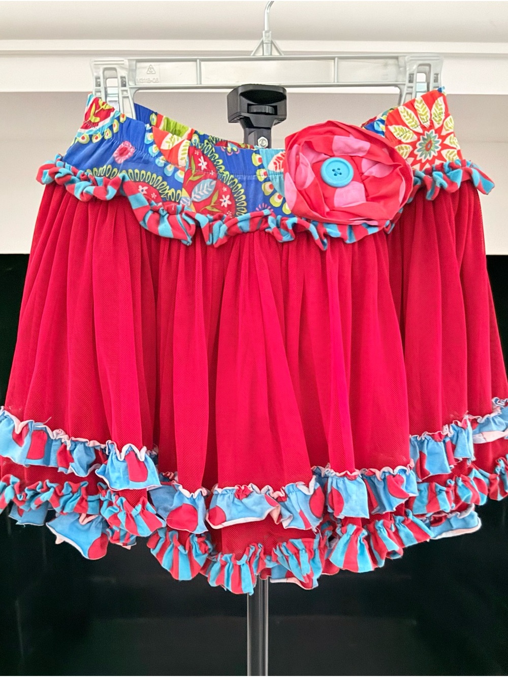 Mustard Pie Red Skirt with Blue Trim and Floral Waistband- Girls 6